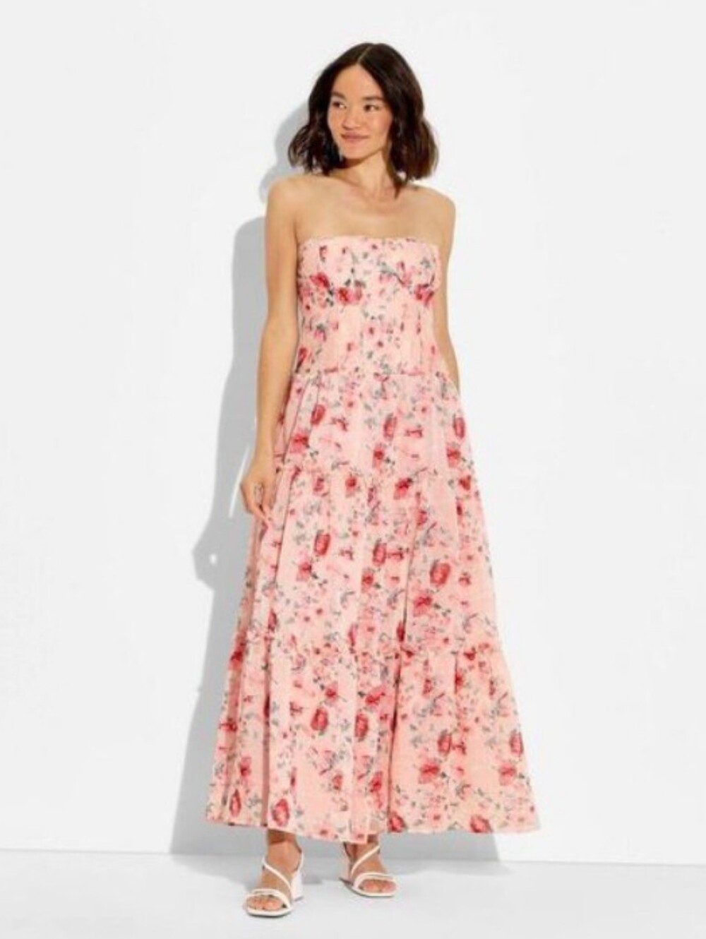 Wild Fable Strapless Pink Floral Maxi Dress Corset L - Picture 2 of 7